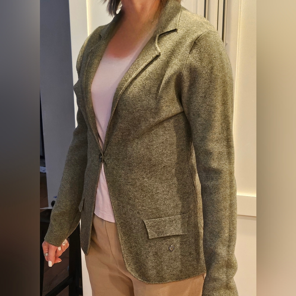 Roma Green Blazer Wool Blend Structured